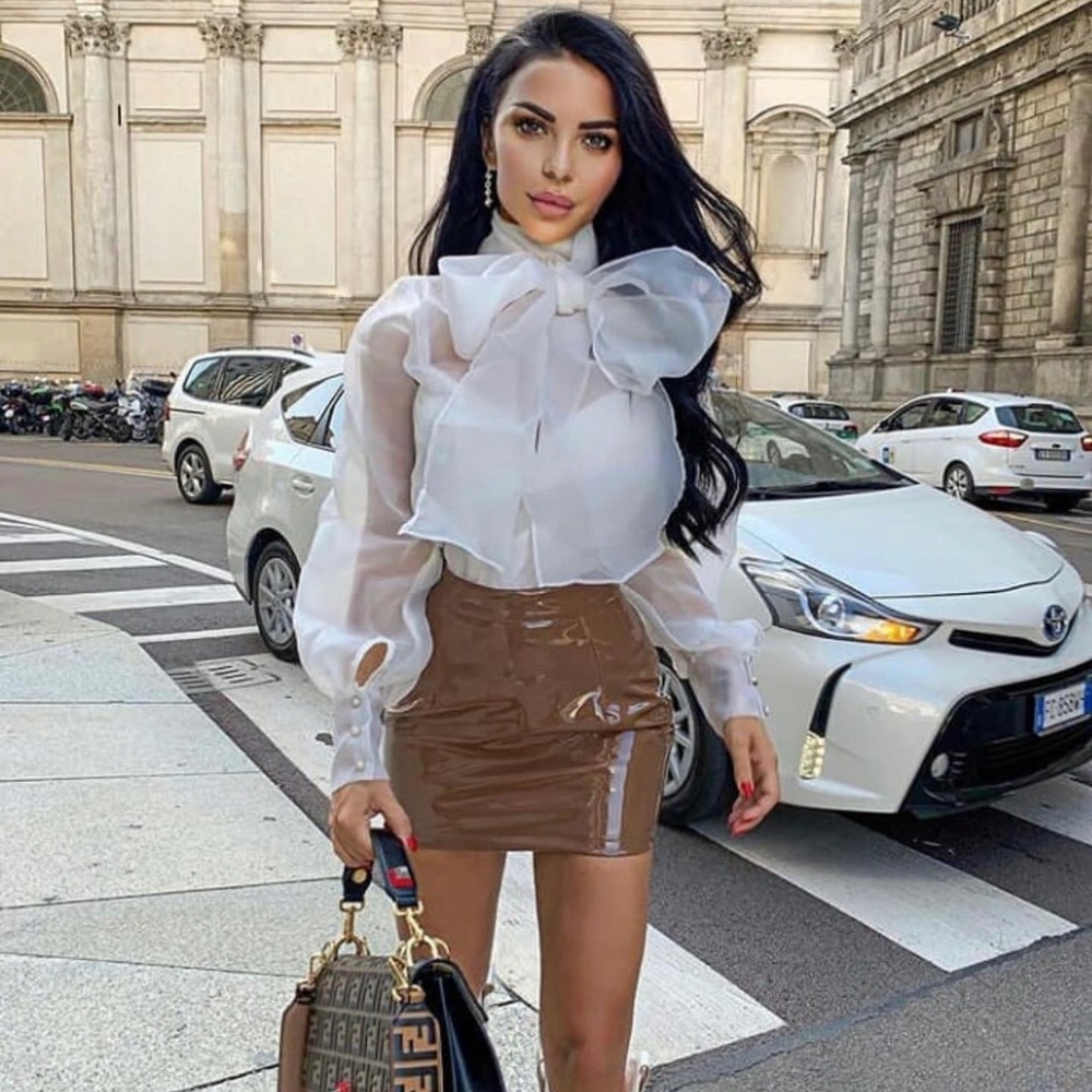 Sheer bow blouse, white, one size